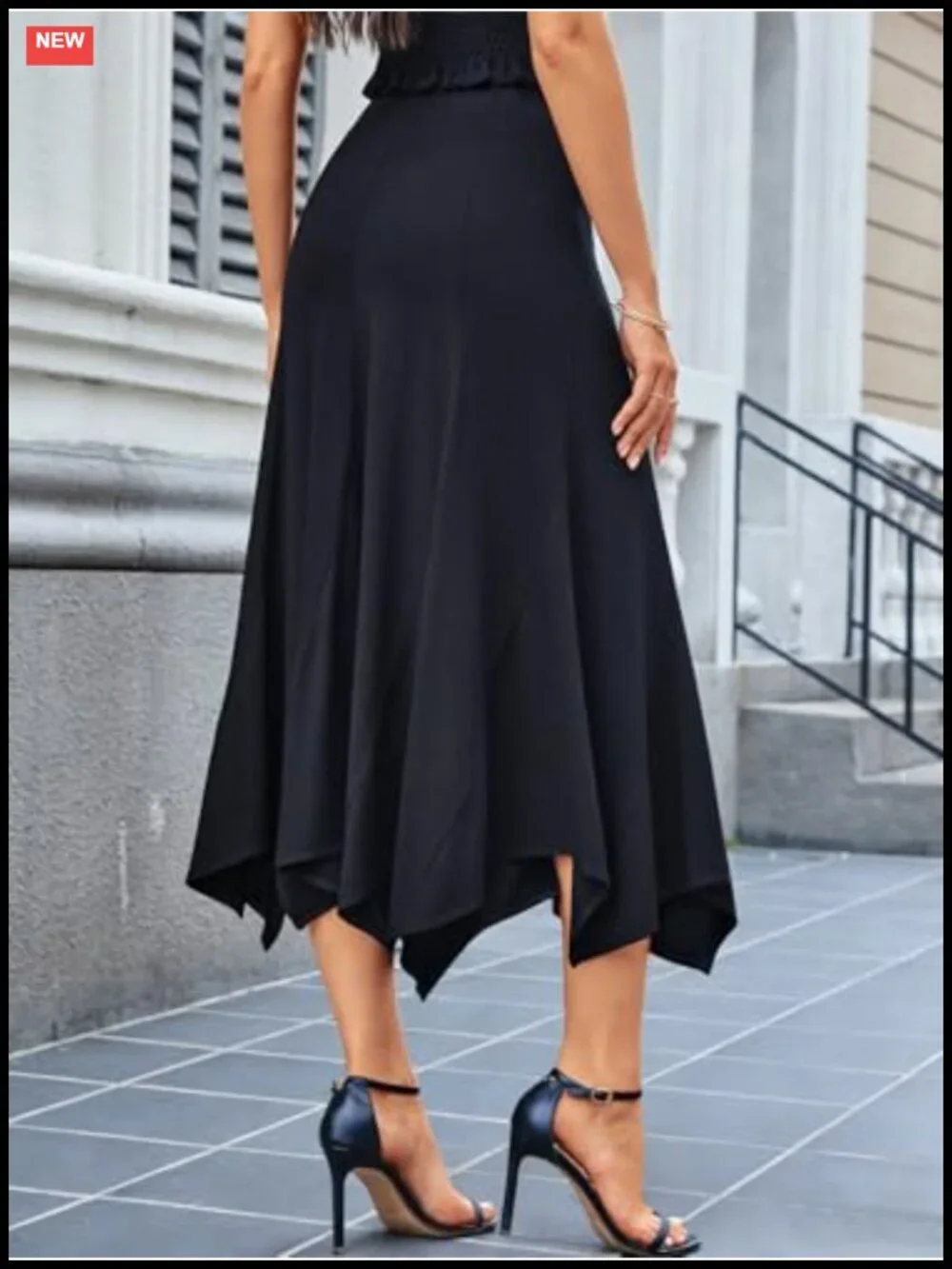 Flowy A-Line Midi Skirt High Waisted Asymmetrical Draped